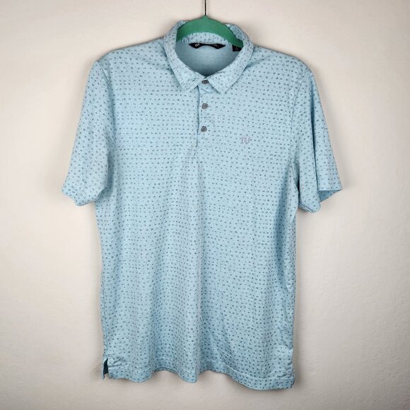 Travis Mathew Thundersnow Short Sleeve Polo Shirt Blue Geo Print sz L - Picture 1 of 8